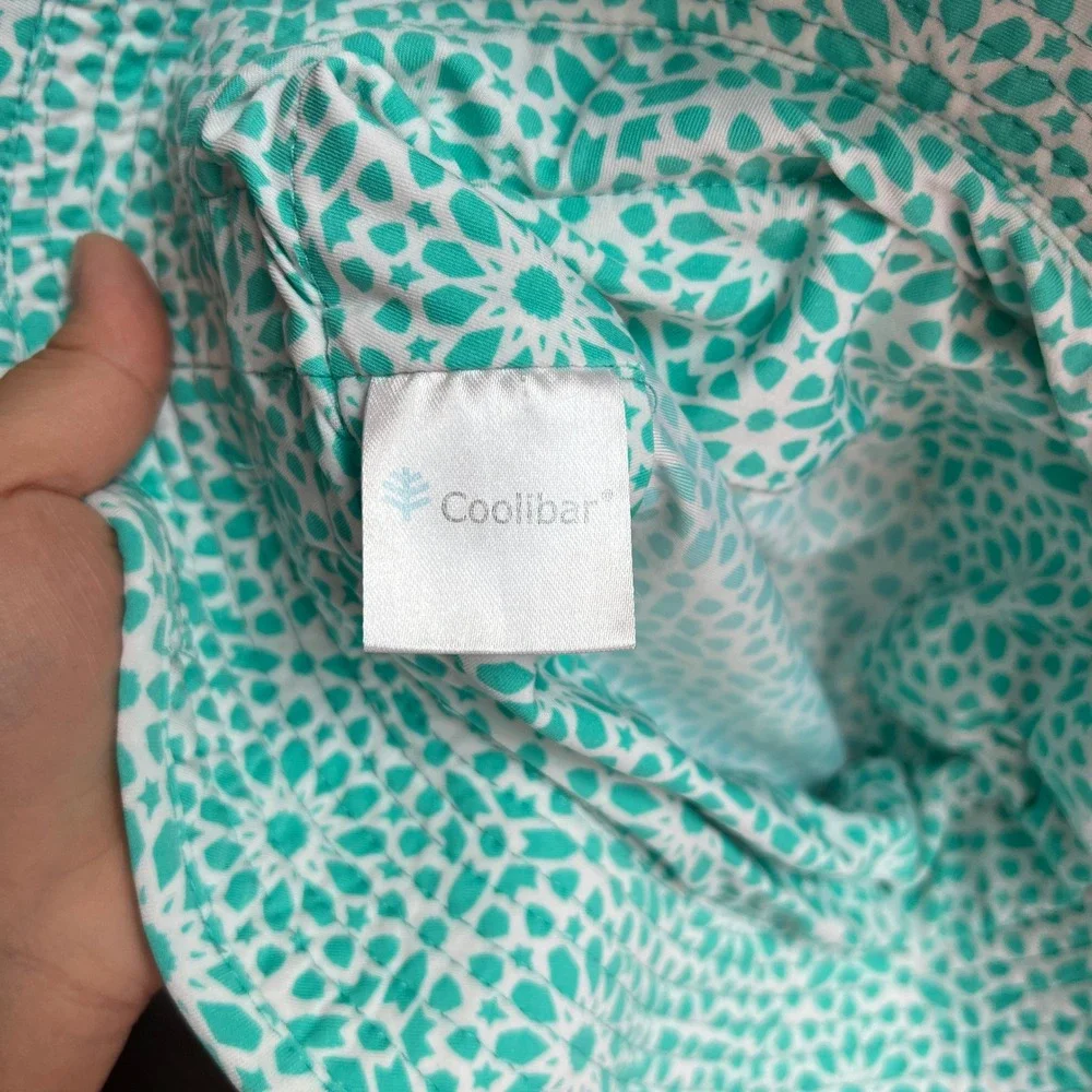 Coolibar Teal & White Floral Youth Bucket Sun Hat S/M  UPF 50+ High Performance